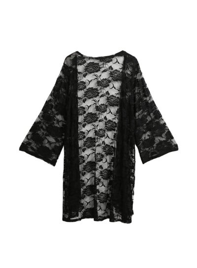 Buy Lace Design Beach Cover Up Black in UAE