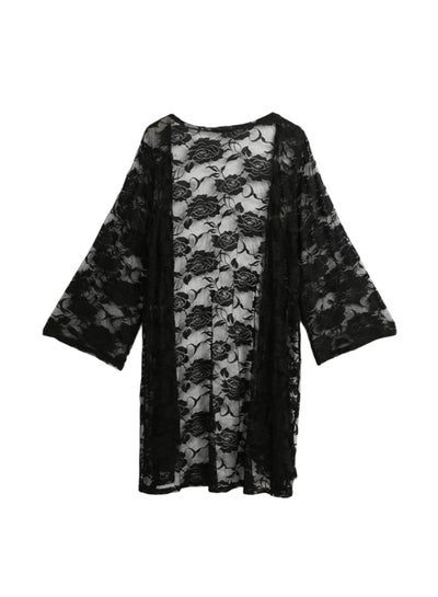 Buy Lace Design Beach Cover Up Black in Saudi Arabia