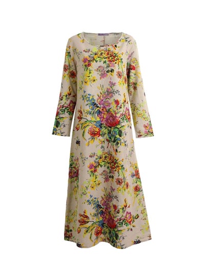 Buy Long Sleeves Floral Dress Grey in UAE