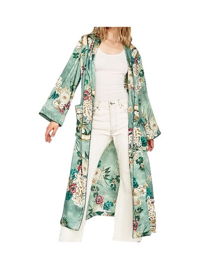 اشتري Long Sleeves Kimono Coat أخضر/أبيض/أحمر في الامارات