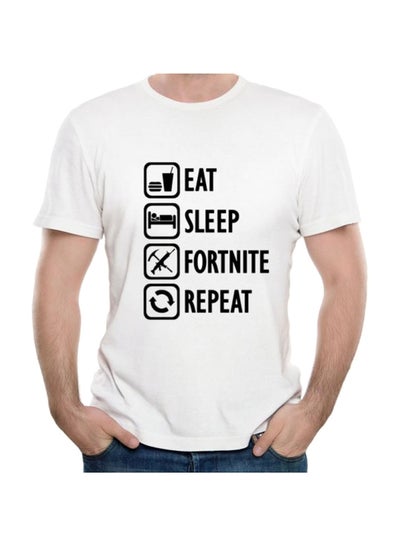 Buy Eat Sleep Fortnite Repeat Printed T-shirt White/Black in UAE