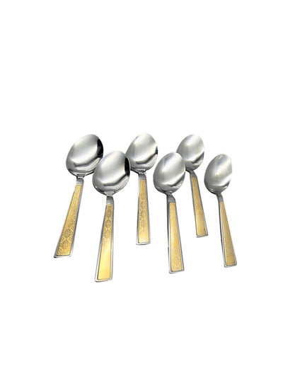 Buy 6-Piece Golden Art Design Spoon Set Silver/Gold 5 x 20 x 2cm in Saudi Arabia