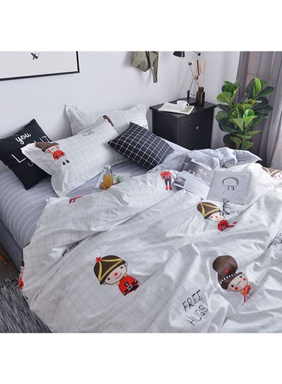 Buy 4-Piece Bedding Set Combination White/Red/Brown Quilt Cover 200x230 cm, Pillow Cover 48x74 cm, Fitted Sheet 230x230cm in UAE