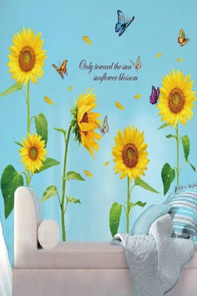 Buy Sunflower Scenery Flowers Wall Stickers PVC Removable Decal Home Decoration-es Multi Color in UAE