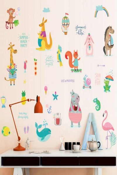 اشتري Cartoon animal DIY wall stickers children room wardrobe shoe cabinet sticker home decor decals -es متعدد الألوان في الامارات