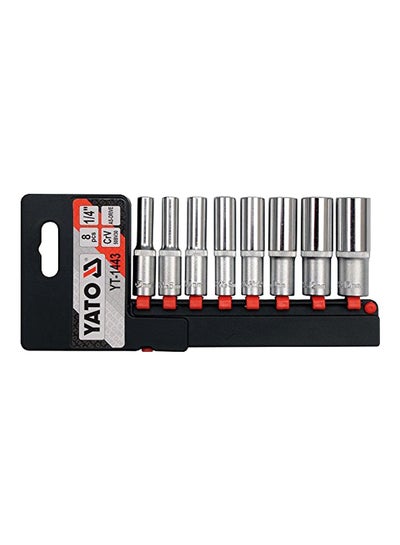 Buy 8-Piece Deep Socket Set Silver/Red/Black 0.25inch in UAE