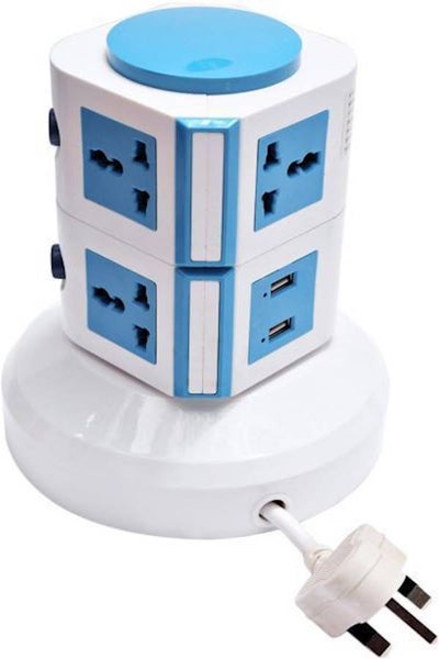 اشتري 4-Way Universal Extension Socket With 2 Usb Ports And 2 Layers White/Blue/Red في الامارات