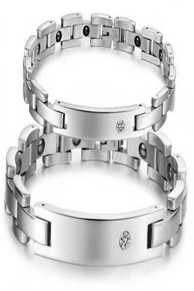 Buy Magnetic Power Balance Rhinestone Stainless Steel Bracelet For Couples in Saudi Arabia