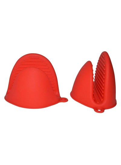 Buy 2-Piece Silicone Cooking Insulated Non Slip Oven Mitts Red in Saudi Arabia