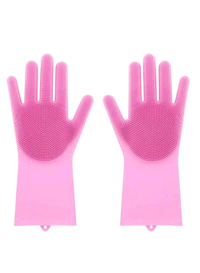 Buy Reusable Silicone Washing Gloves Pink in Saudi Arabia