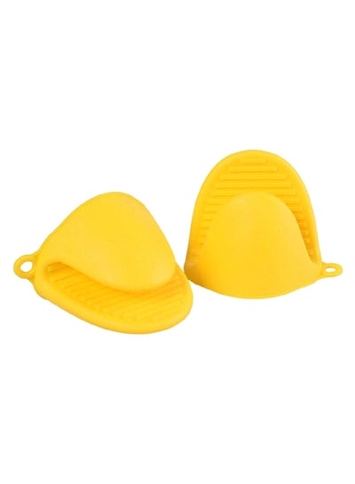 Buy 2-Piece Silicone Cooking Insulated Non Slip Oven Mitts Yellow in Saudi Arabia