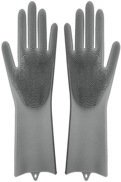 Buy Pair Of Silicone Dish Washing Gloves Grey in Saudi Arabia