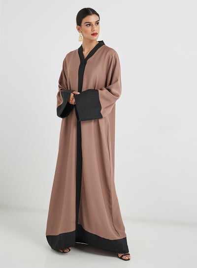 Buy Contrast Lining Abaya Brown in UAE