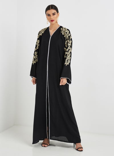 Buy Bold Floral Embroidered Abaya Black in UAE