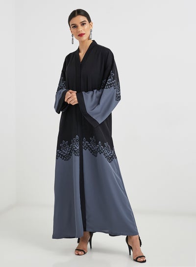 Buy Floral Printed Abaya Black in UAE