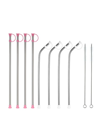 Buy 10-Piece 10.5 Inch Stainless Steel Straws With Silicone Dust Cover And Cleaning Brush Silver in UAE