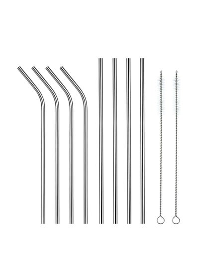 Buy 10.5 Inch Stainless Steel Reusable Straws  With Cleaning Brush Silver in UAE