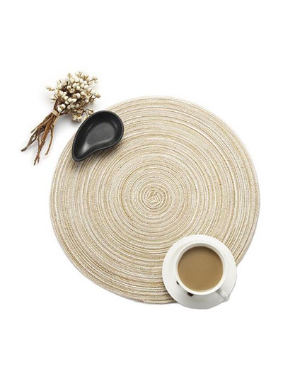 Buy 2-Piece Hand-Woven Round Placemat For Dining Table Beige/White in Saudi Arabia