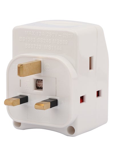 Buy 3-Way UK Socket Multi Adapter 13A Universal With Individual Switch & Indicator Tma 33S White in UAE
