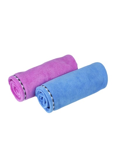 Buy 2-Piece Shower Wrap Set Blue/Pink 70x25centimeter in Saudi Arabia