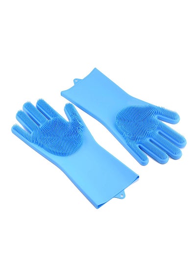 Buy Magic Silicone Gloves With Wash Scrubber Light Blue 240grams in UAE