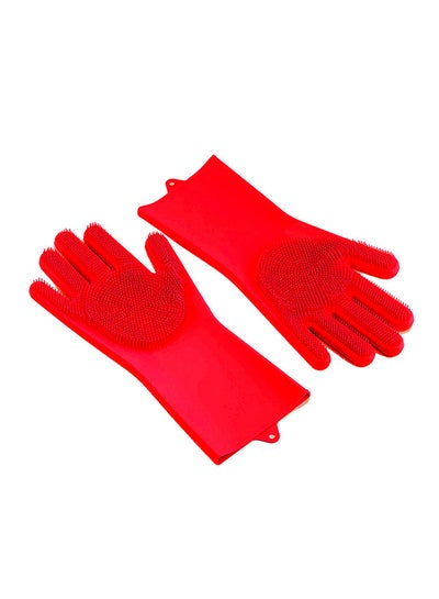 Buy Magic Silicone Gloves With Wash Scrubber Red 240grams in Saudi Arabia