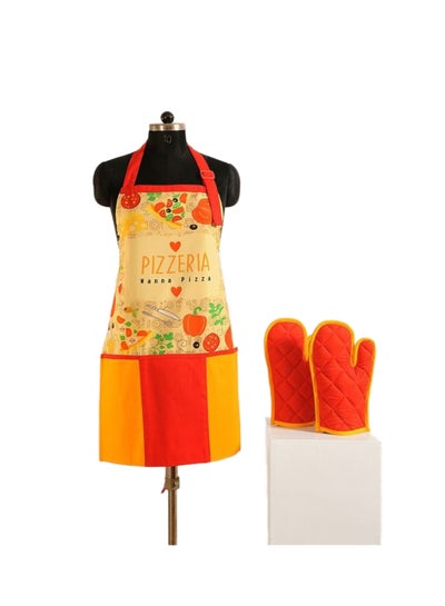 Buy 3-Piece Printed Cotton Apron Set Beige/Red/Yellow in Egypt