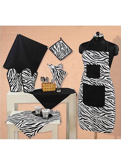 Buy 8-Piece Printed Cotton Apron Set Black/White in Egypt