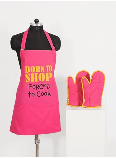 Buy 3-Piece Printed Cotton Apron Set Pink/Yellow/Black in Egypt