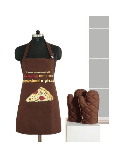 Buy 3-Piece Printed Cotton Apron Set Brown/Yellow/Red in Egypt