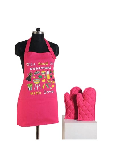 Buy 3-Piece Printed Cotton Apron Set Pink/White/Yellow in Egypt