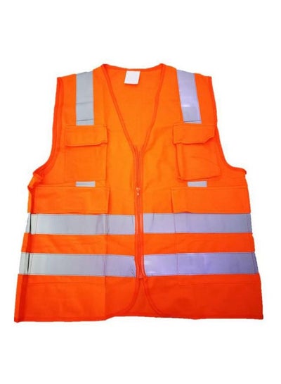 Buy Safety Vest With Zipper Orange/Grey One Size in UAE