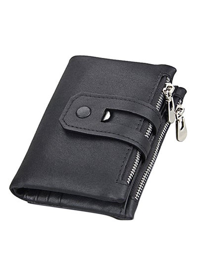 Buy Short Genuine Leather Cowhide Wallet Business Card Coin Money Purse Card Holder Black in Saudi Arabia
