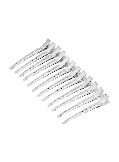 Buy 12-Piece Duck Bill Hair Clips Silver 3.35inch in Saudi Arabia