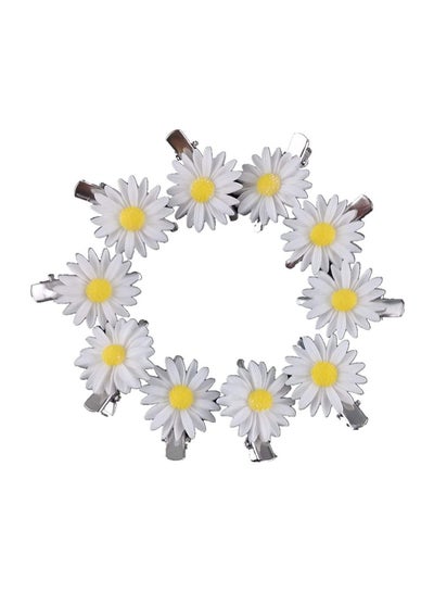 Buy 10-Piece Little Daisy Flower Barrettes Bobby Pin White/Yellow in UAE