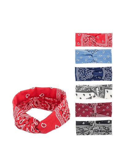 اشتري ربطة رأس باندانا مزينة بعقدة بتصميم متقاطع أحمر/أزرق/أسود في السعودية