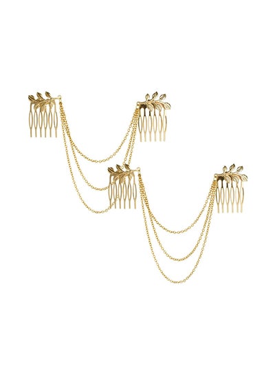 Buy 2-Piece Fashion Athena Olive Tassel Leaf Clip Gold in UAE