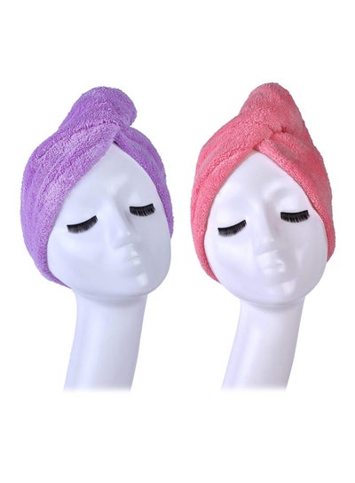 Buy 2-Piece Hair Towel Wrap Purple/Pink 68x26cm in Saudi Arabia