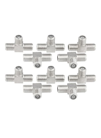 Buy 10-Piece F Type Female To Dual Female Connectors Set Silver in Saudi Arabia