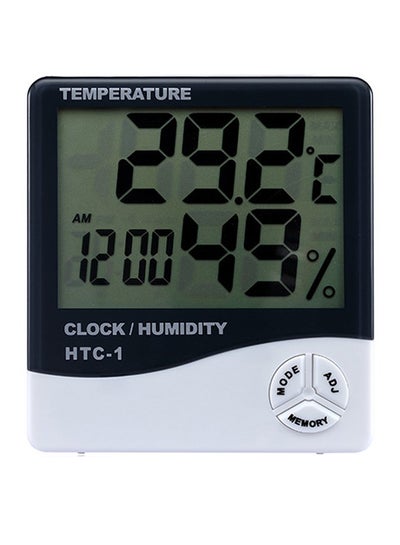 Buy HTC-1 Alarm Clock Indoor Digital Temperature Humidity Meter Weather Station Black/White in UAE