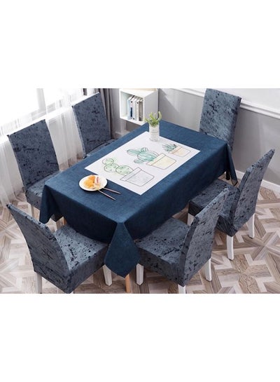 Buy 7-Piece Printed Table Cloth With Dining Chair Cover Blue/White/Black in UAE