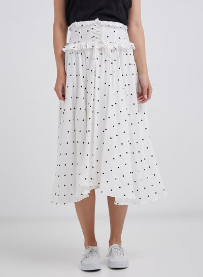 Buy Casual Polka Dot Ruffle Skirt White/Black in UAE
