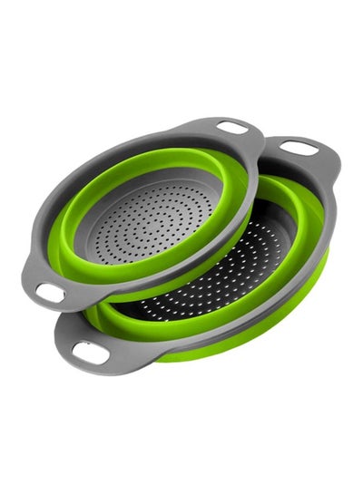 Buy 2-Piece Round Foldable Vegetable Strainer Basket Green/Grey 29x24x9.5centimeter in Saudi Arabia