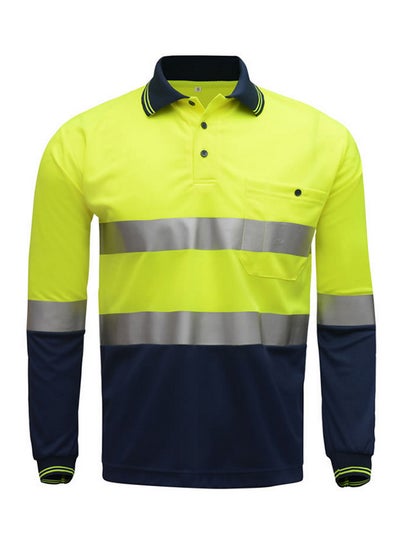 Buy Safety Reflective Shirt High Visible Long Sleeve Pocket T-Shirt 2” Silver Reflective Tapes Men's Moisture Wicking Safety Polo Shirt Working Clothes Yellow&Navy Blue 0.3kg in Saudi Arabia