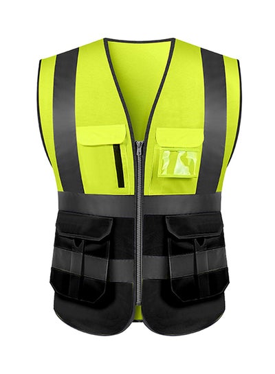 Buy High Visibility Reflective Safety Work Vest With Multiple Pockets Black&Yellow 0.27kg in Saudi Arabia