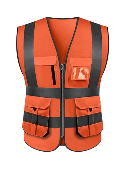 Buy High Visibility Reflective Safety Work Vest With Multiple Pockets Orange 0.27kg in Saudi Arabia