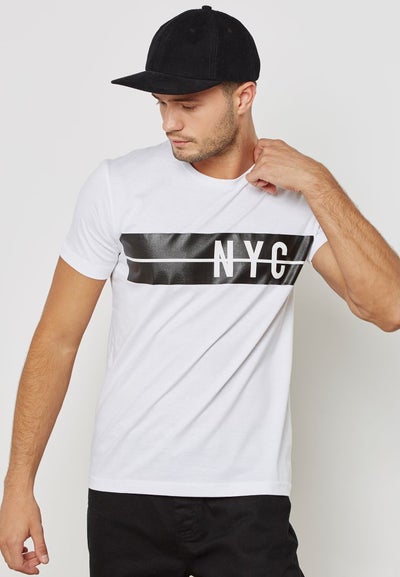 Buy Nyc Chest Print  Crew Neck T-Shirt White in UAE