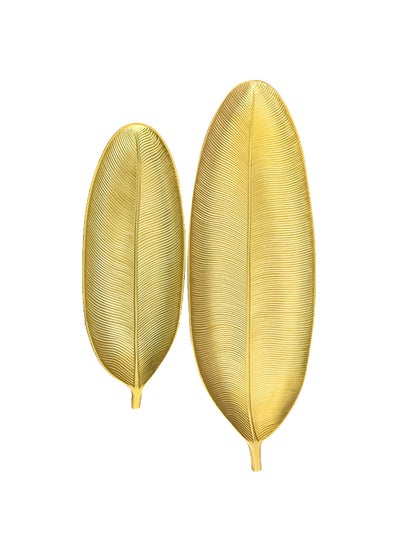 Buy 2-Piece Leaf Shape Serving Tray Set Gold 59x22, 39x14cm in UAE