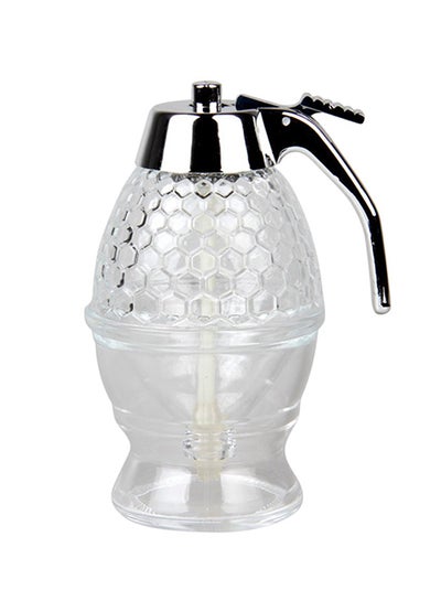 Buy Portable Honey/Syrup Dispenser Jar With Stand Silver/Clear in Saudi Arabia