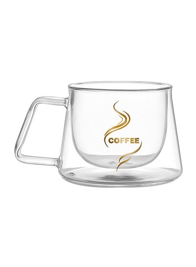 Buy Double Layer Coffee Mug With Heat Handle Insulation Drinking Cup Transparent 9.4x7.2x7cm in Saudi Arabia